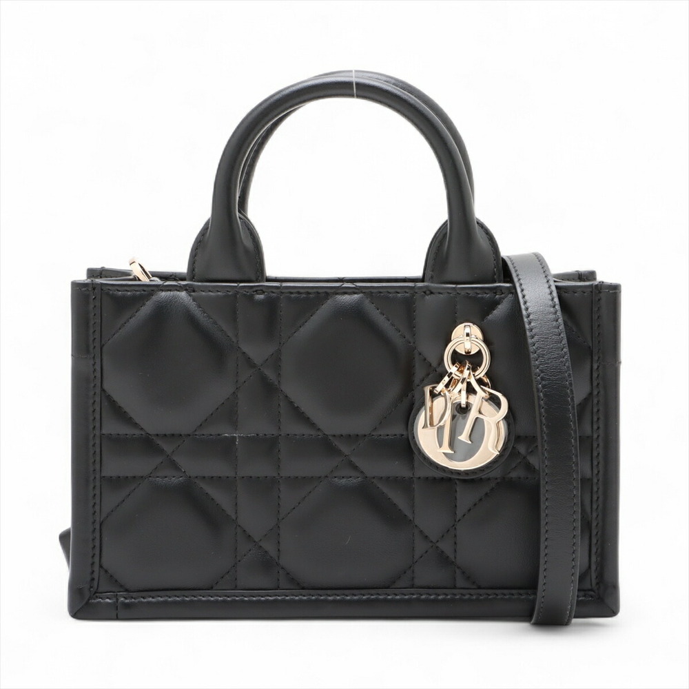 Christian Dior Cannage Book Tote Leather Handbag Black